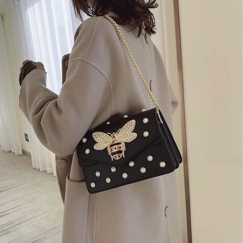 StrapsCo Ladies PU Leather Bee Pearl Handbag